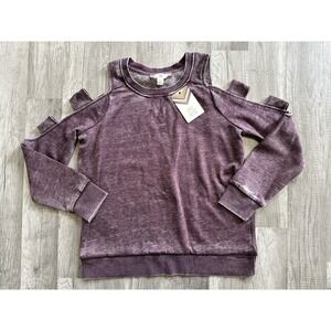 Pink Rose Women Purple Blouse Ladder Cut Out Sleeve ‎ Cold Shoulder Sweatshirt